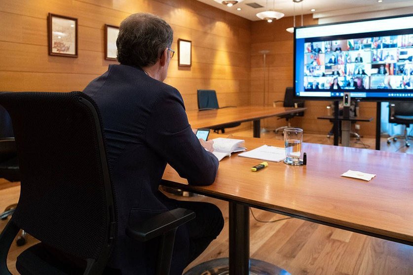 El titular del Gobierno gallego mantuvo hoy una videoconferencia con el presidente del Gobierno central y los otros presidentes autonómicos.