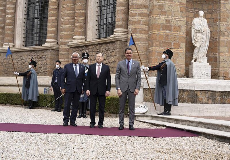 Primeiro-Ministro António Costa com os Chefes de Governo de Itália, Mario Draghi, e de Espanha, Pedro Sanchez, para discutir medidas de controlo dos preços das energias, Roma.