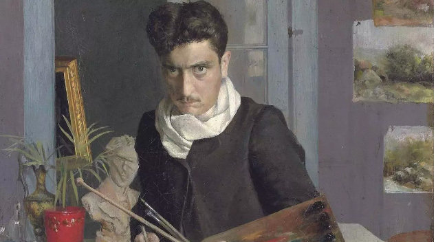 Detalle de la obra 'Autorretrato de un joven', de Julio Romero de Torres.